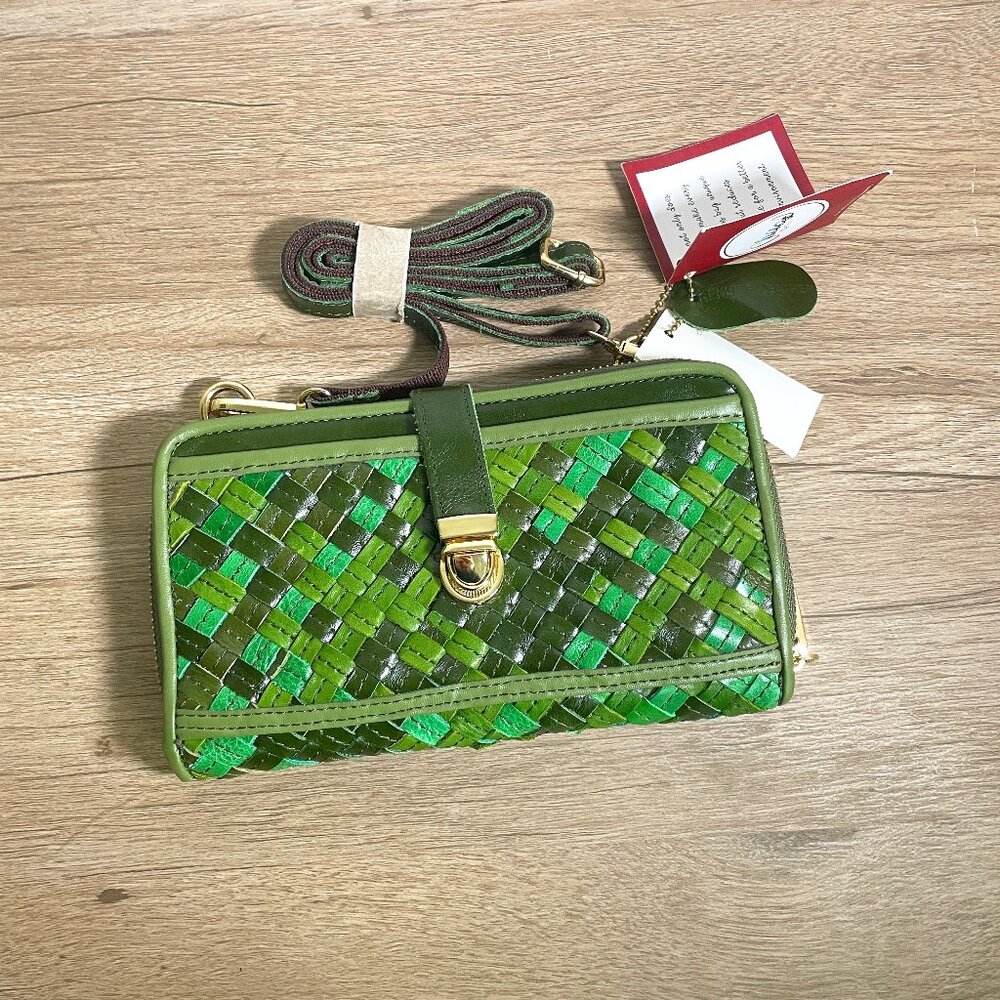NWT Chaos by Elsie Green Weaved Genuine Leather Crossbody Wallet